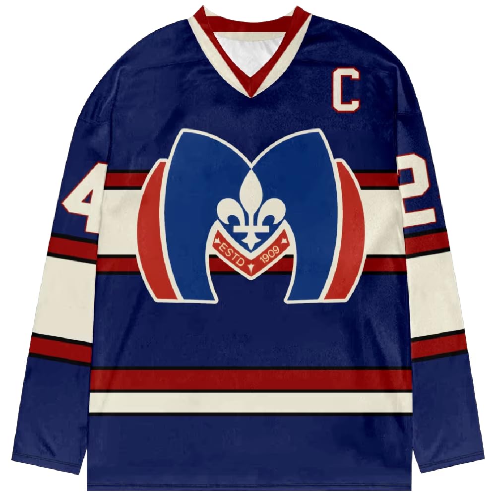 Shane Hollander 24 Hockey Jersey – Pull unisexe bleu marine col en V manches longues