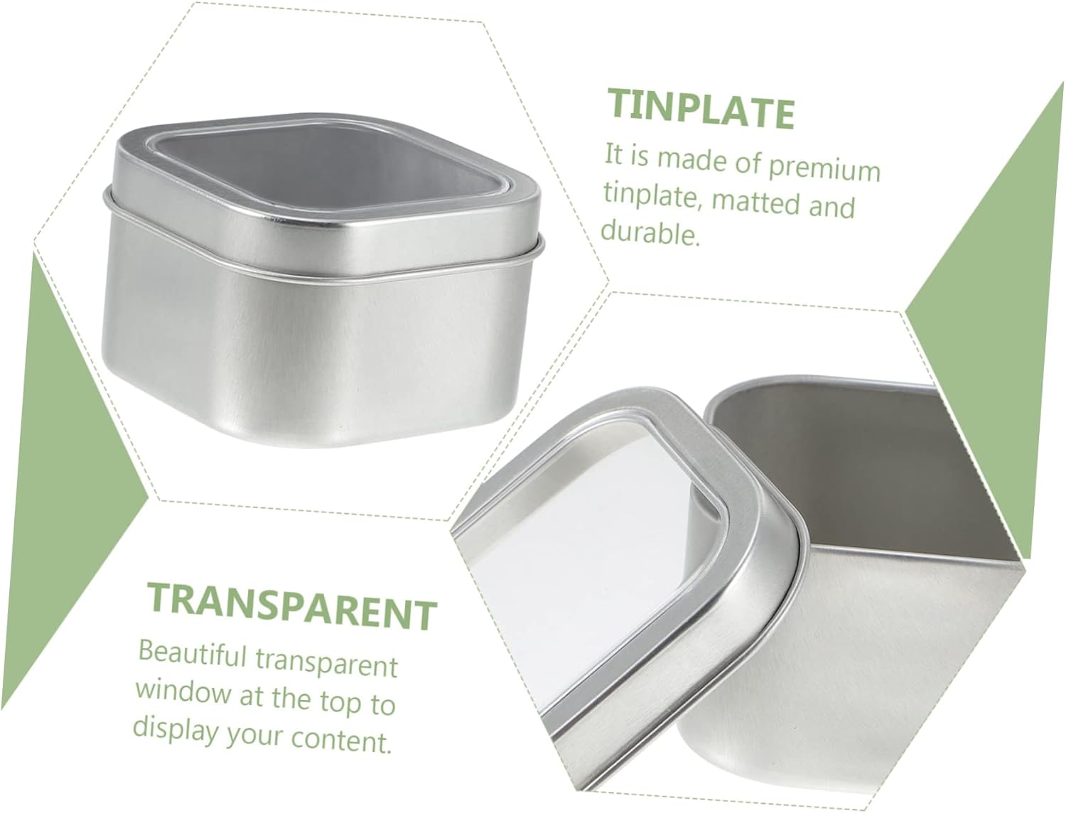 GLSTOY Tin Containers Lids 15pcs Square Metal Tins with Window Lids for Candle Making