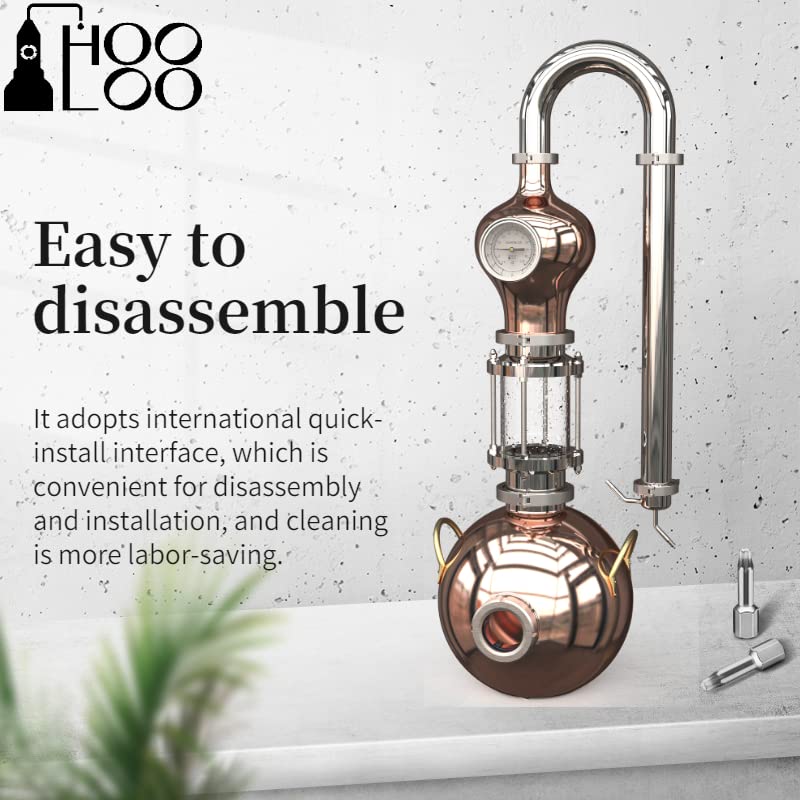 HOOLOO 8L?2.1Gal) Distiller Pure Copper Household Still Hydrosol Essential Oil Gin Whiskey Rum Vodka Brandy Moonshine Apparatus (8L Copper Distiller)