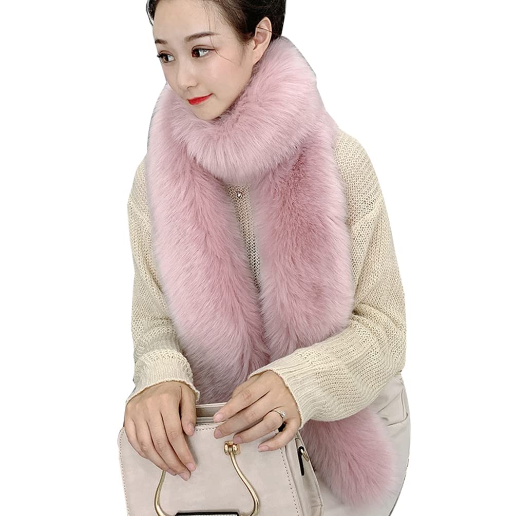 PengGengA Faux Fur Scarf for Women Long Neck Warmer Solid Color Shawl Soft Wrap Cape (Light Pink, One Size)