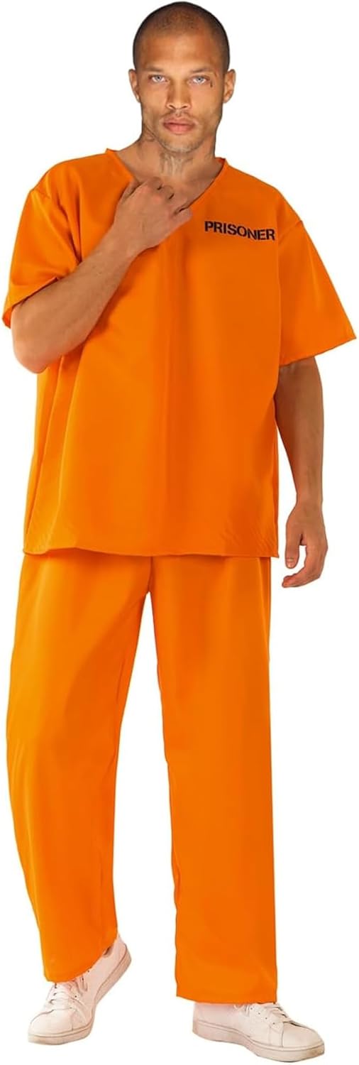 Prisoner Costume Adult Prison Jumpsuit Orange Uniform Jail Pants Inmate Outfits Child Criminal Set Halloween