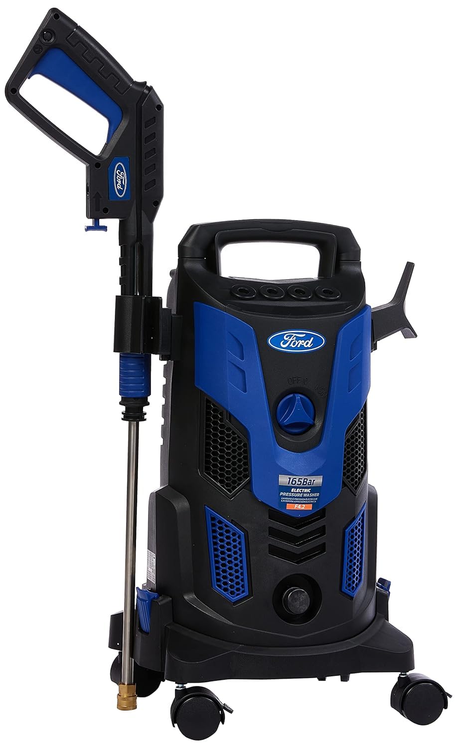 Ford 165 Bar 2200 Watt Compact Follow-Me Electric Pressure Washer, 8 Meter Hose & Soap Dispenser, 4 Connect Nozzles, 4 Quick-Lock Wheels, Pressure Washer For Car, Home & Garden, F4.2