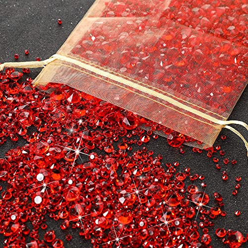 FENGCHUANG 4000 Pièces de Strass Etincelants en 3 Tailles, Idéal Pour Les Décorations de Table de Mariage, Les Décorations de Fête D'anniversaire, Les Remplisseurs de Vase, L'artisanat (Rouge)