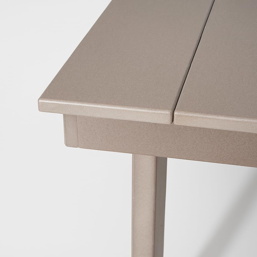 70" HDPE Outdoor Dining Table Wood Tone Seats 6 Space-Saving Chair Push-in Design Weather-Resistant Low-Maintenance Patio Table for Garden Terrace Rooftop Poolside