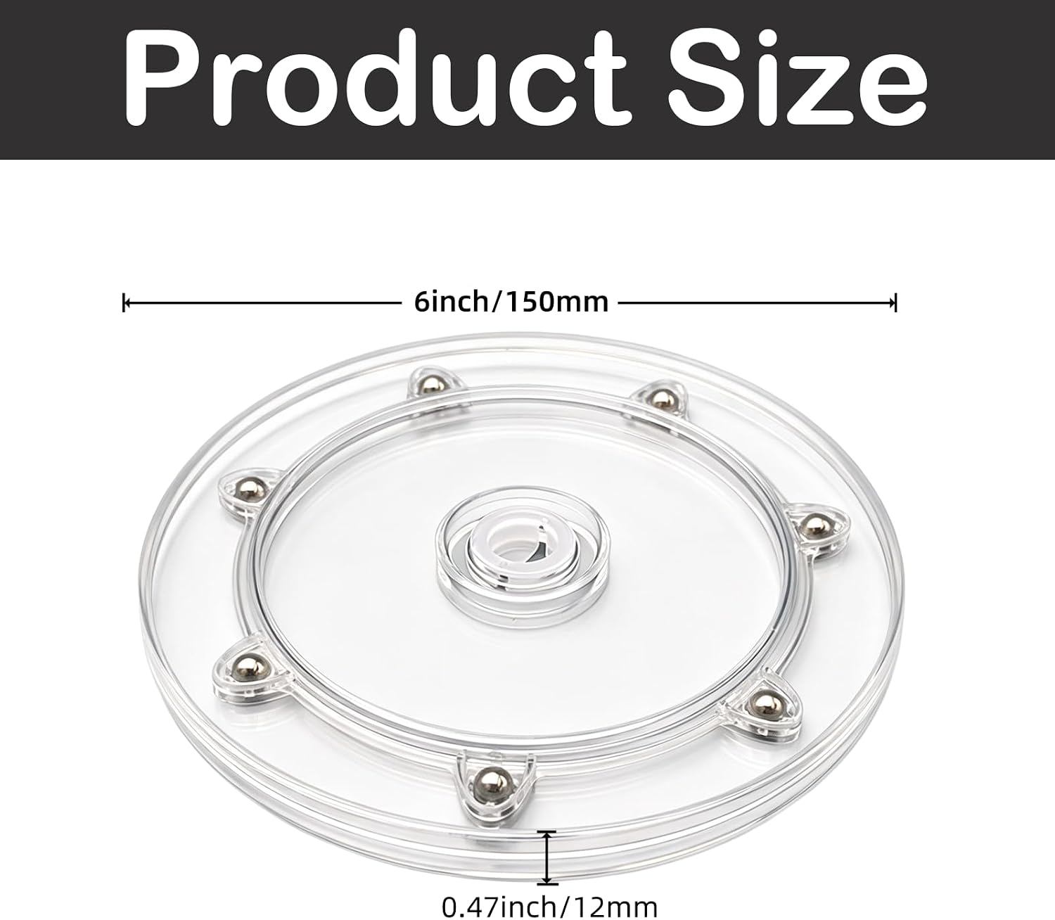 1 PC 6 Inch Rotating Turntable, Clear Acrylic Ball Bearing Rotating Tray Display Stand for Jewelry & Toys