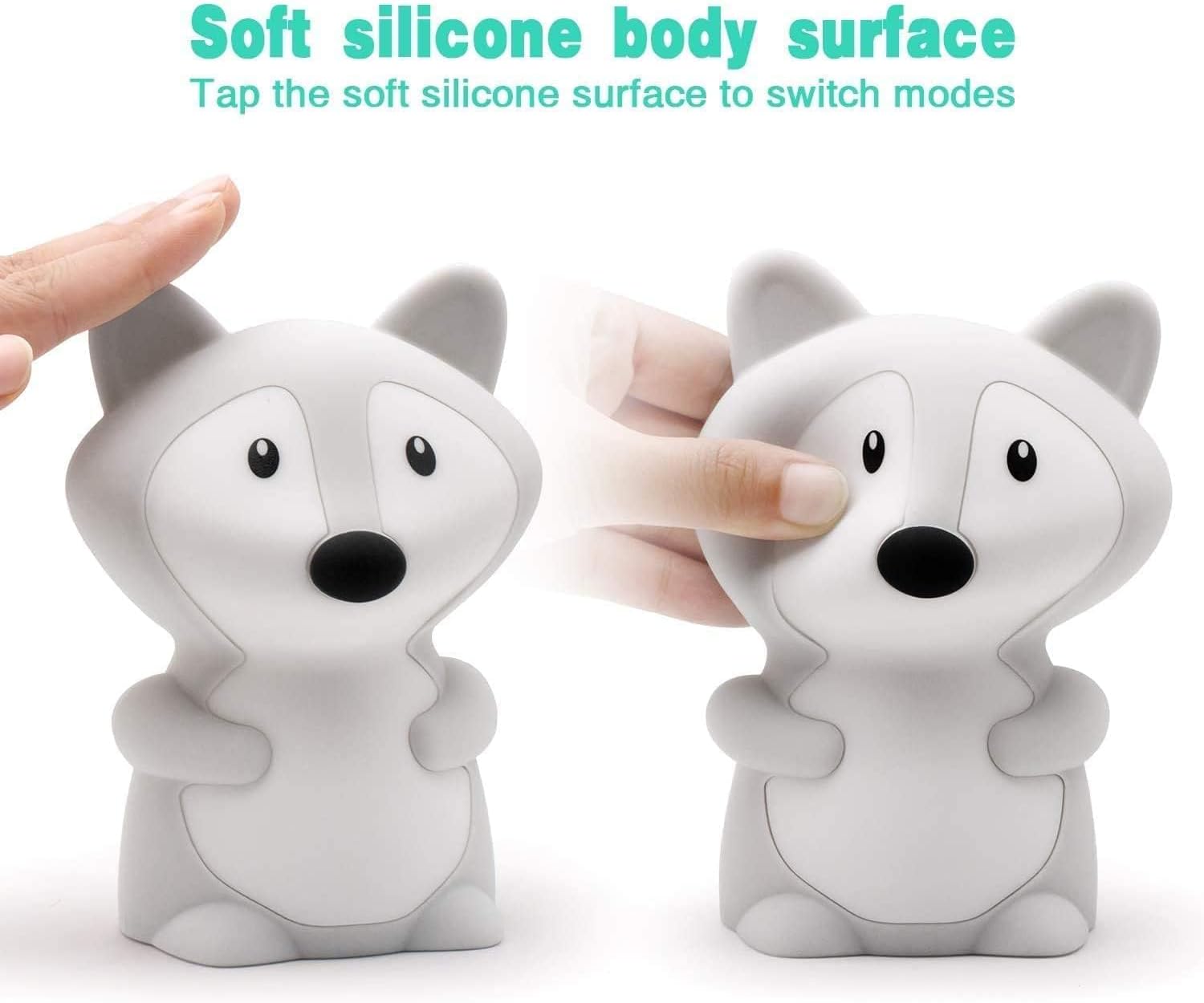Animal-Shaped Night Light, Rechargeable LED Soft Silicone (BPA Free) Bedside Lamp for Children/Adults, Adjustable Brightness and 9 Colors by Touch Control & Remote Control (Big Fox) image 2