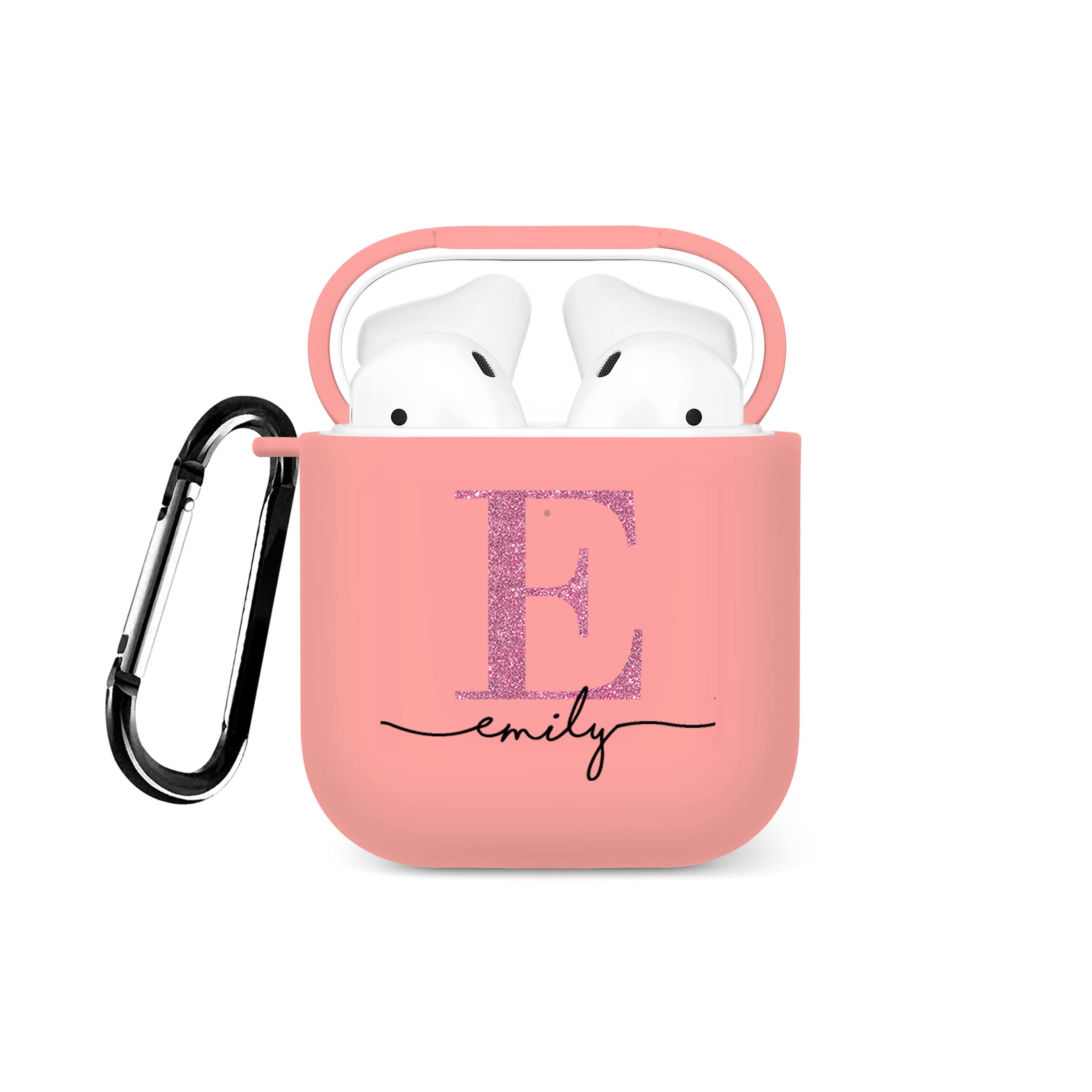 Tirita Personalised Custom Case Compatible with Apple AirPods 4th gen, Support Wireless Charging, with Carabiner, Front LED Visible [08- Rose Gold Monogram] — view 23