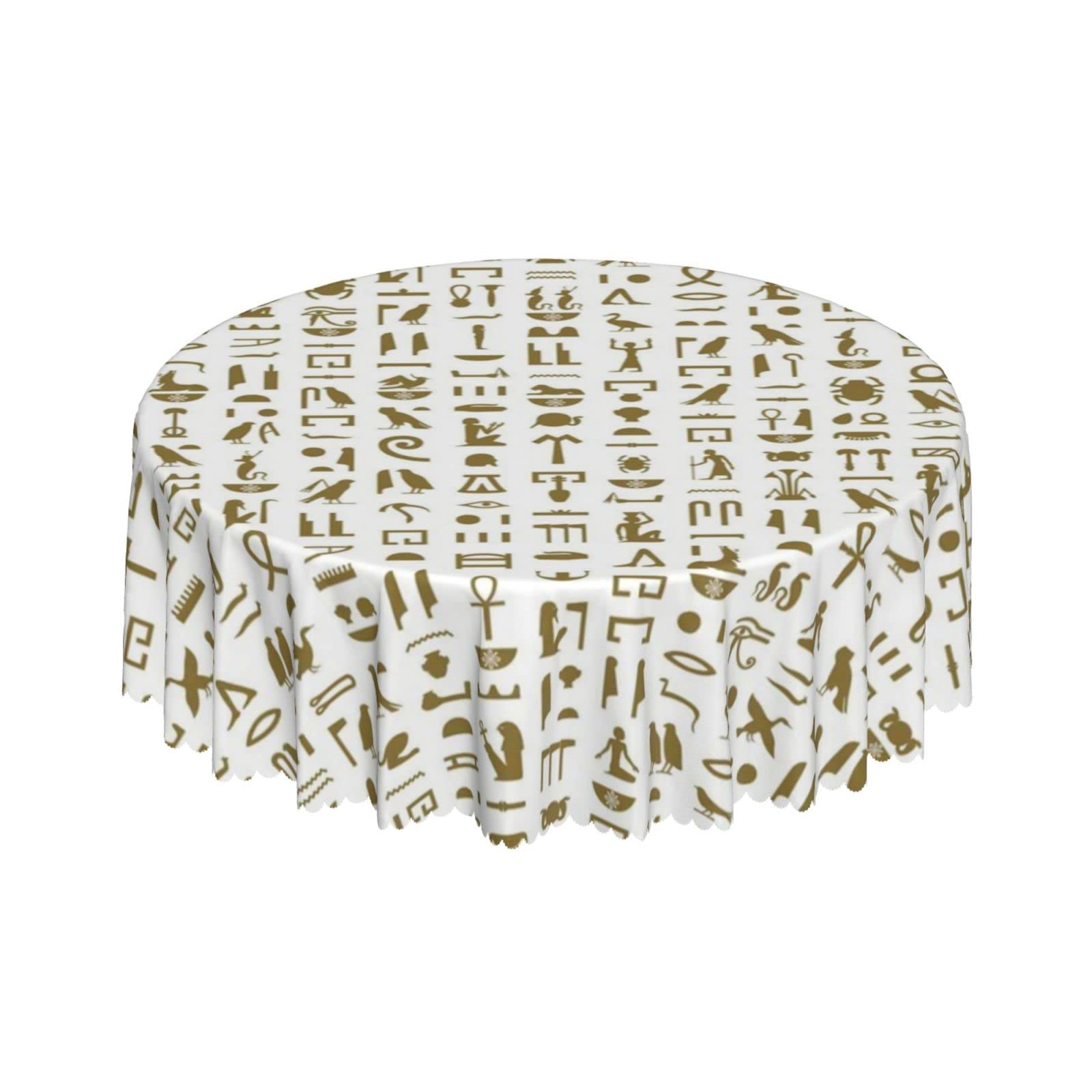 Lsjuee Ancient Egyptian Hieroglyphs White Round Tablecloth 60 Inch Printed Washable Tablecloth for Dining Party Holiday Fall Home Decorative