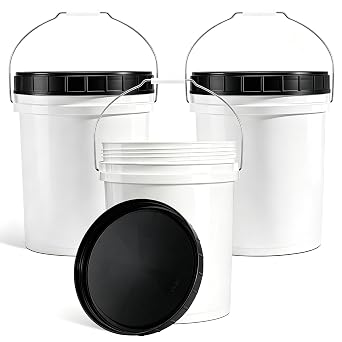 DEMORA 5 Gallon Food Grade Plastic Bucket with Easy Open & Close Screw Lid, Heavy Duty Pail with Metal Handle, BPA-Free, for Food Storage, Water, Cleaning, Industrial UseBlack Lids,3 Pack