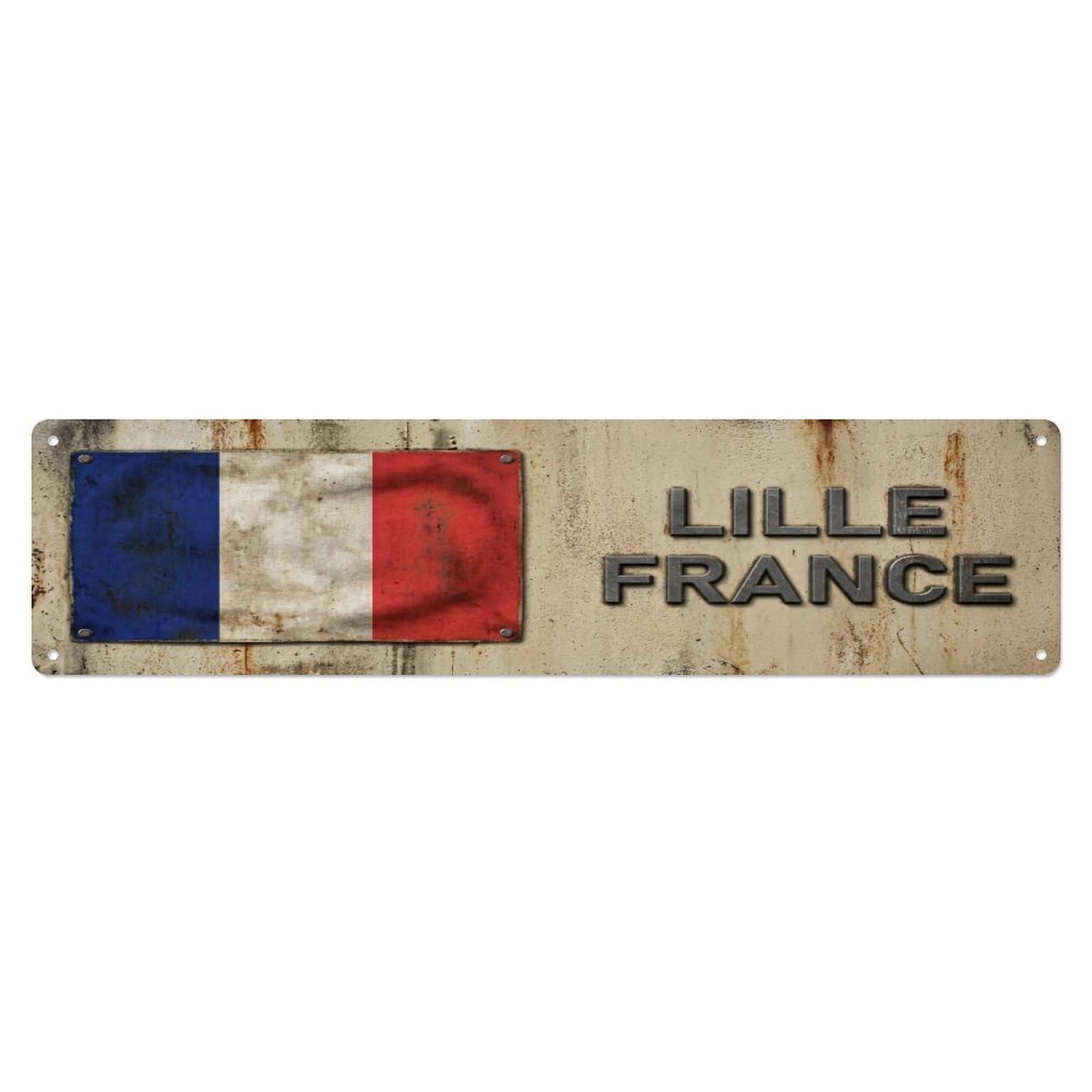 Metal Tin Sign Vintage Lille France Flag Decor Rustic Travel