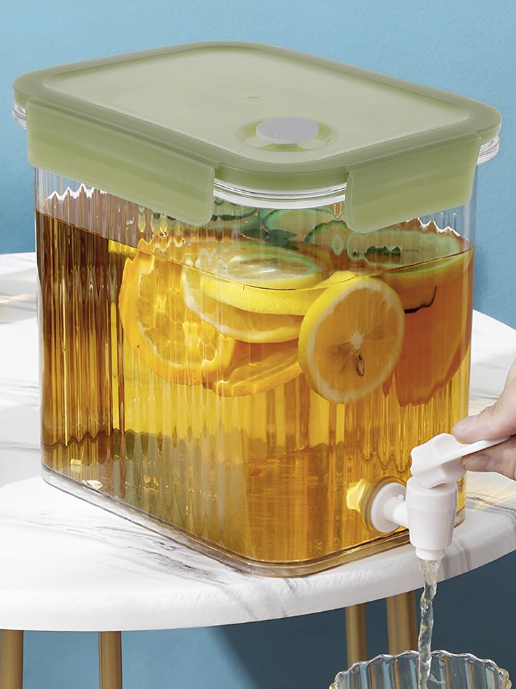 Distributeur D'eau Frigo 5,3L Avec Robinet - Pichet 3 Compartiments Pour Jus, Thé, Limonade, étanche - 12