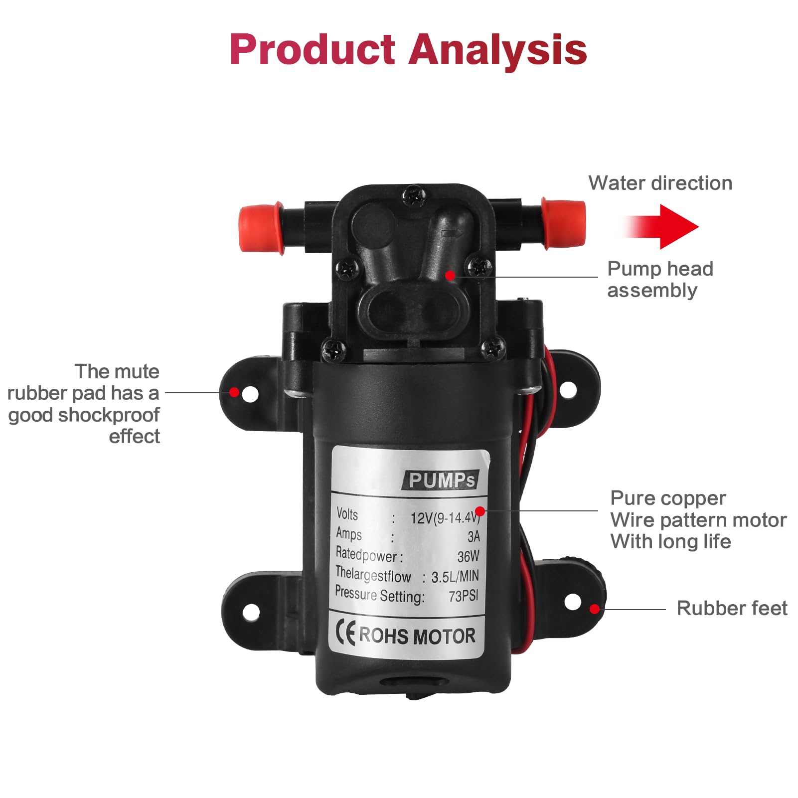 12V 36W Micro-Pompe à membrane, Pompe à membrane à pression d'eau, Booster Sprayer Pompe pour Maison Jardin Caravane/RV/Bateau/Marine