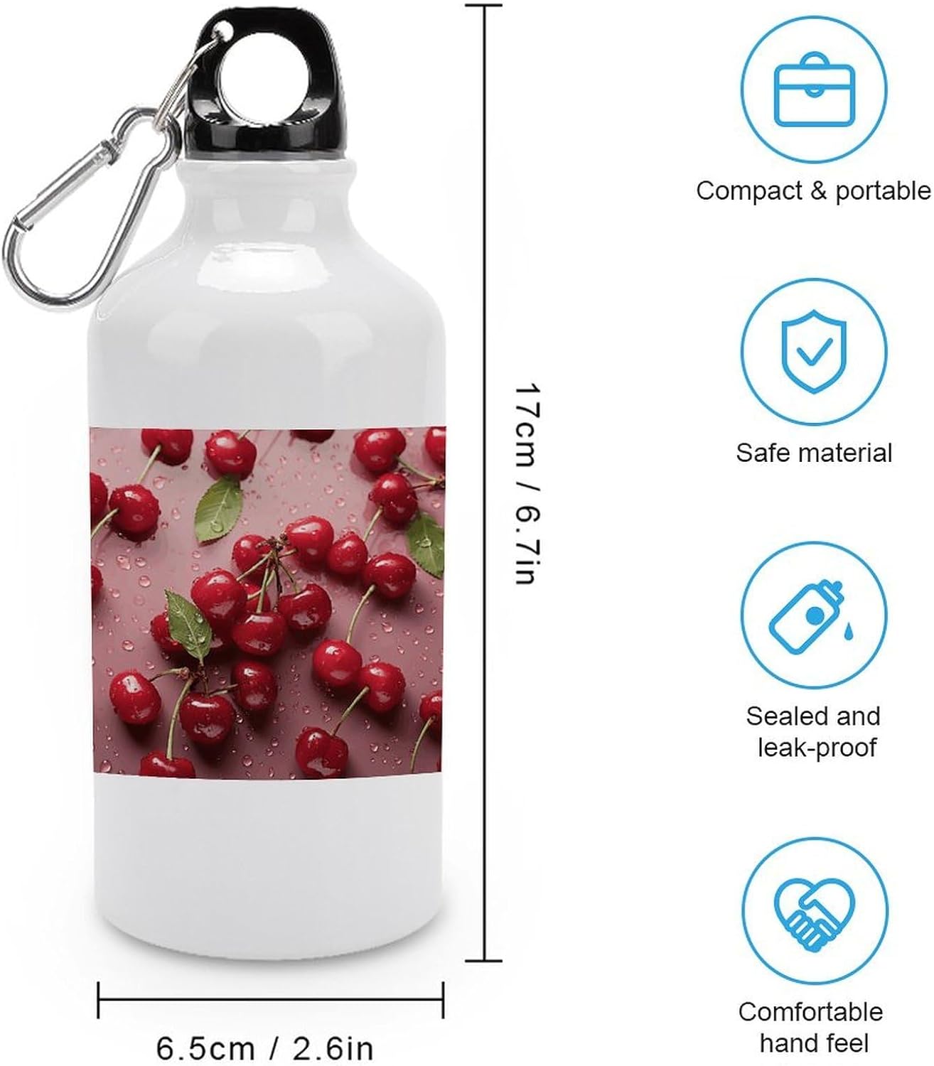 Aluminum Sports Water Bottle with Carabiner Clip & Leak-Proof Lid image 2