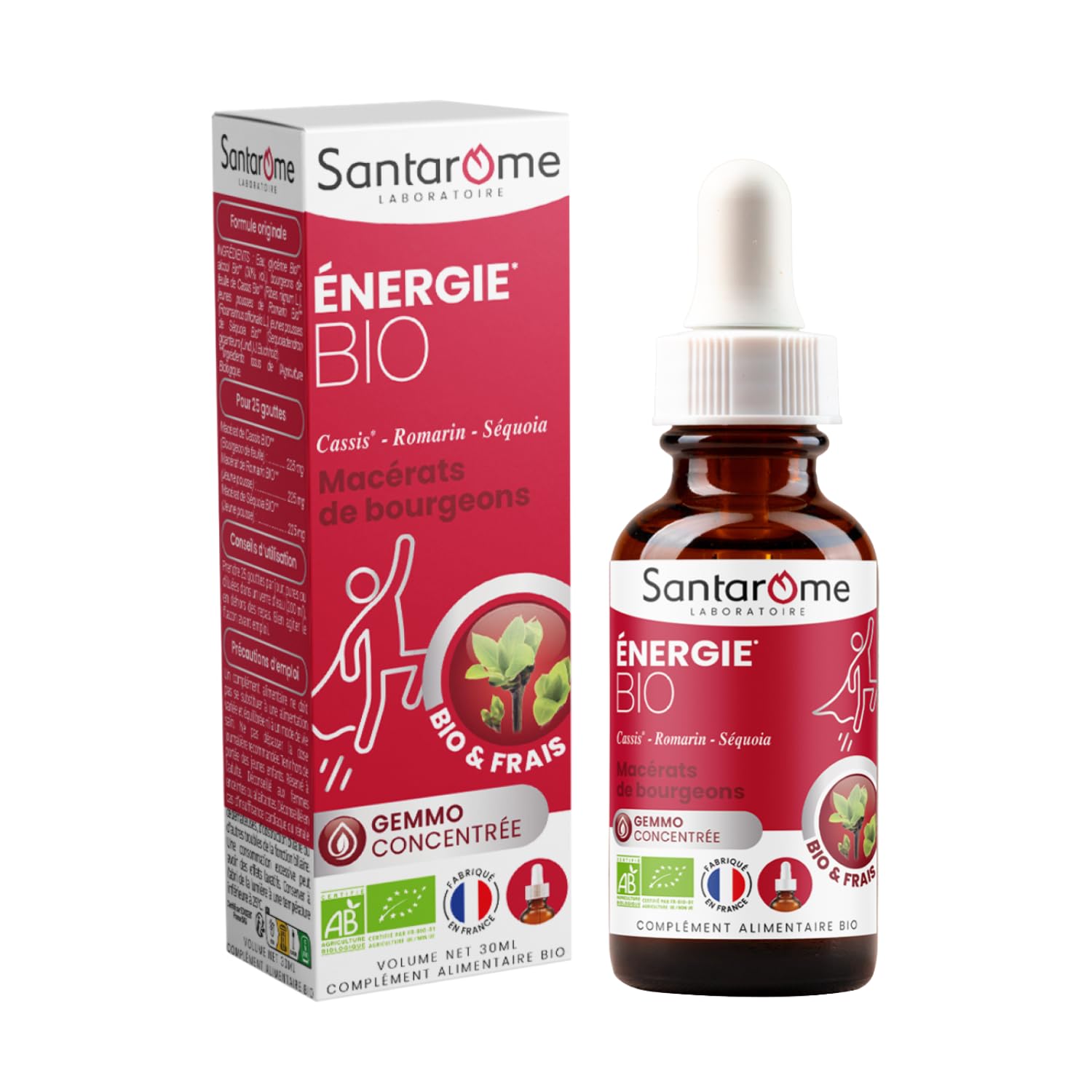 Santarome - Énergie Bio - Macérat de Bourgeons Frais - Cassis, Romarin, Séquoia - Gemmo Concentrée - Complément Alimentaire Bio - Fatigue intense, manque d'énergie - 30 ml - Fabriqué en France