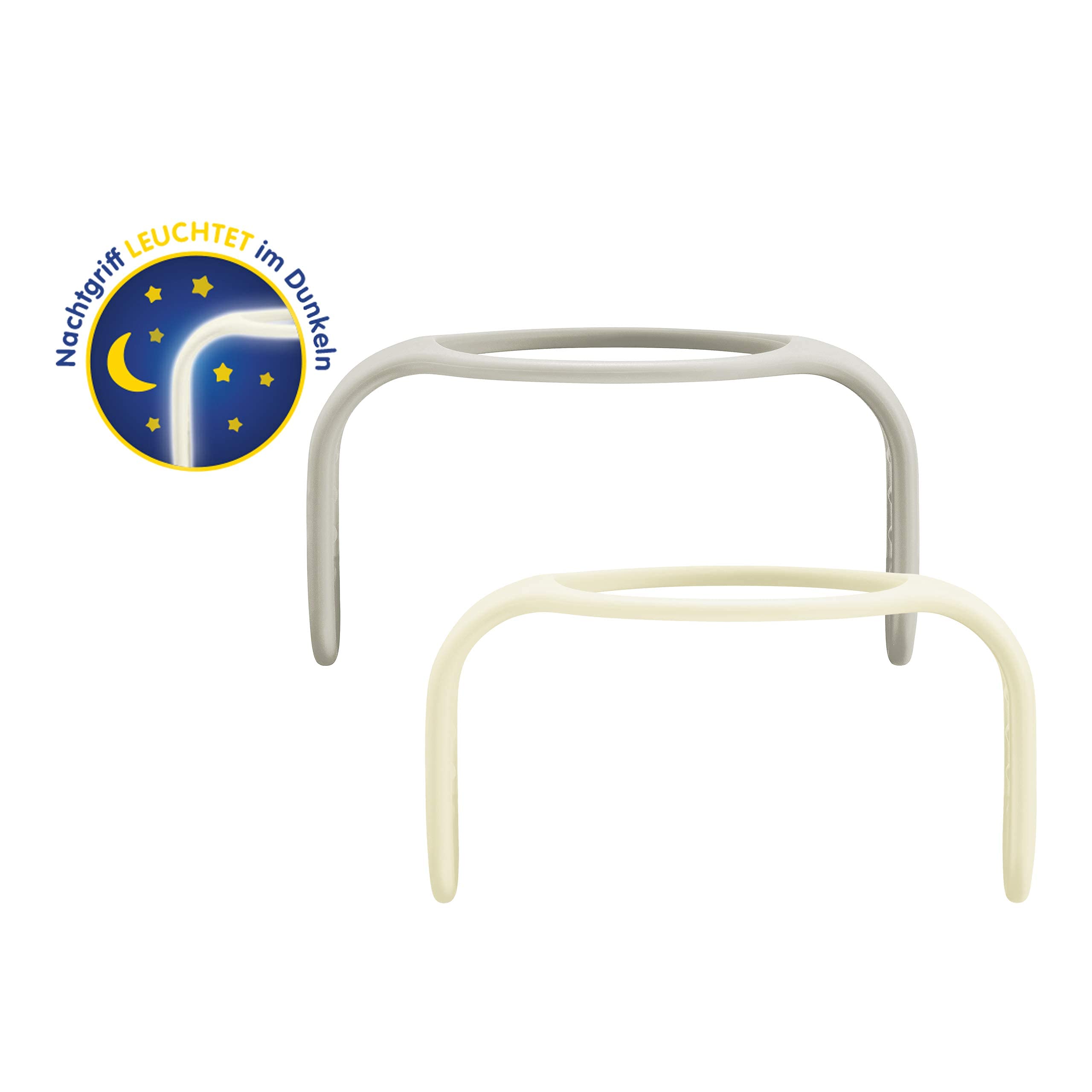 MAM Hold My Bottle Day & Night - Set di 2 Impugnature Antiscivolo e 1 Maniglia Luminosa per Biberon e Trainer, 0 Mesi, Beige