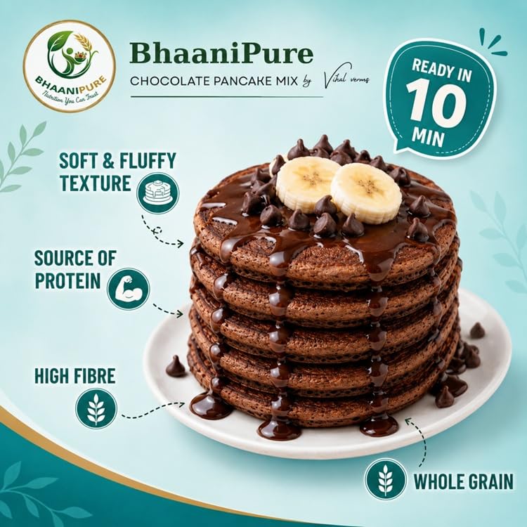 Image of Chocolate Millet Pancake Mix, 250g (Pack of 1) | Eggless, Gluten-Free, High Sprouted Protein | No Refined Sugar