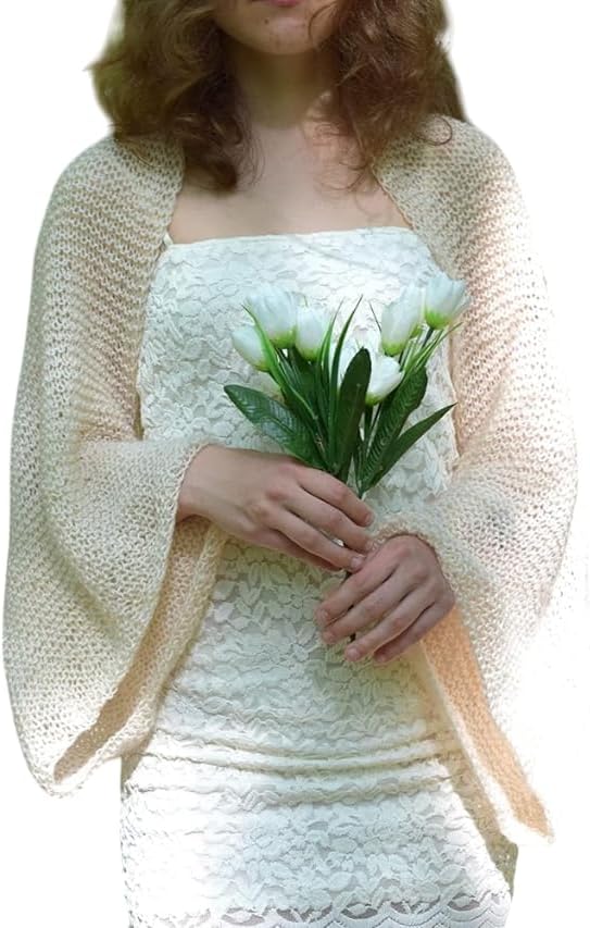Wedding Bolero Shrug Knit Mohair Sweater Bridal Cover Up Knitted Wool Bolero Beige Shrugs Jacket Summer Women Ivory Wrap Shoulders Warmer