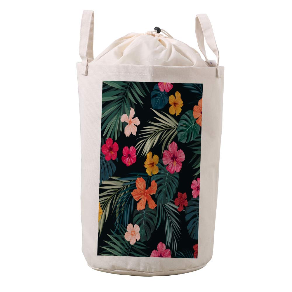 Panier à linge en coton motif hibiscus pour une ambiance douce et zen