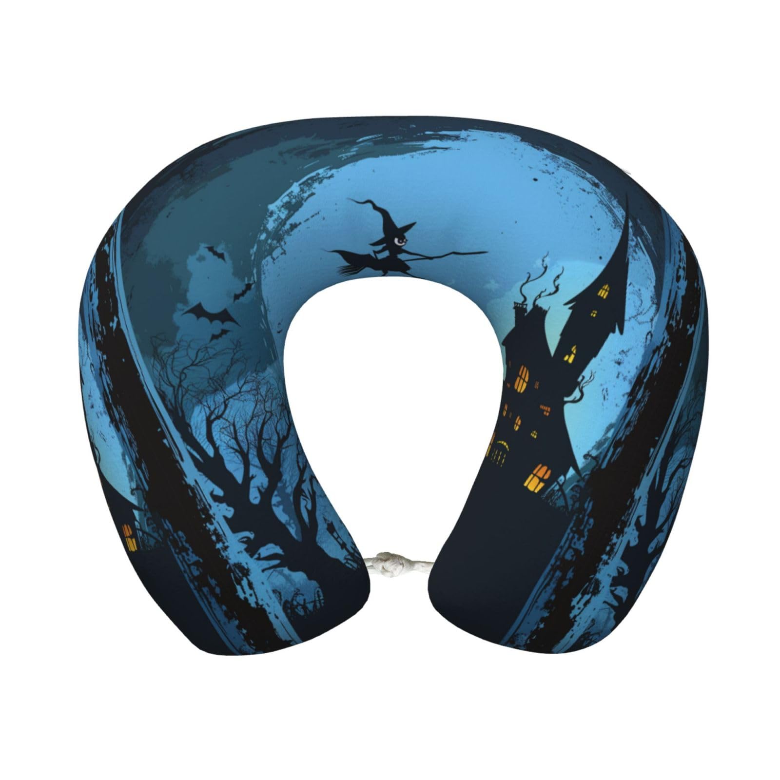 peiyeety Travel Pillow Memory Foam Neck Pillow for Traveling Airplane, Washable Cover(Halloween Witch Castle)