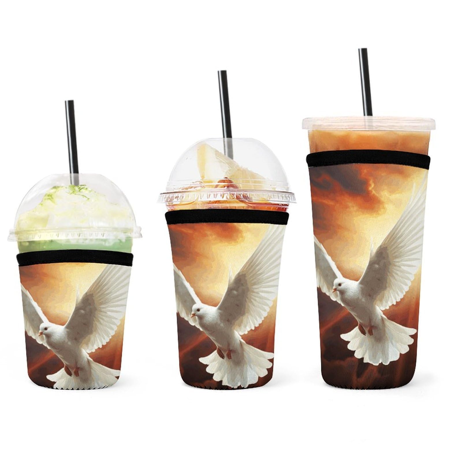Fundas reutilizables de neopreno Dove Sun Art que evitan gotas de agua en la mesa