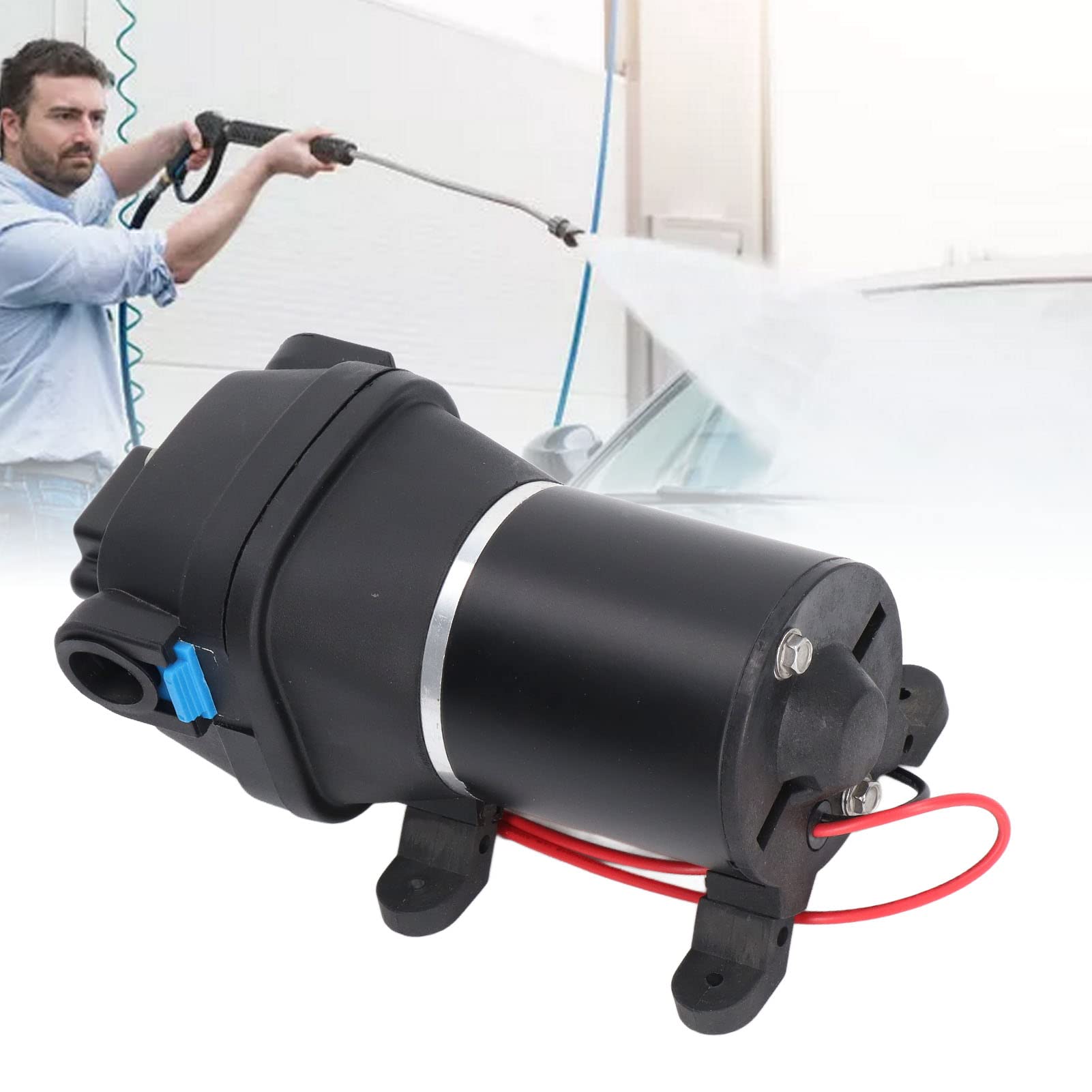 PolyGen Micro bomba de diafragma de aire 12 V 60 W, 17 PSI 2,7 GPM, bomba de agua de alta presión autocebante con puerto de 1/2 pulgada para sistemas de lavado de vehículos y