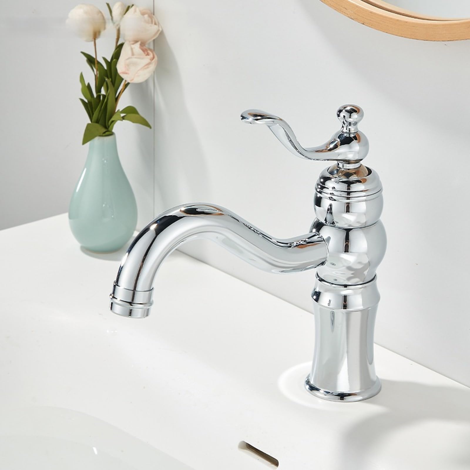 Fanjubei Electroplated Handle Model Bathroom Washbasin Brass Hot And Cold Basin Faucet, Electroplated Handle Style