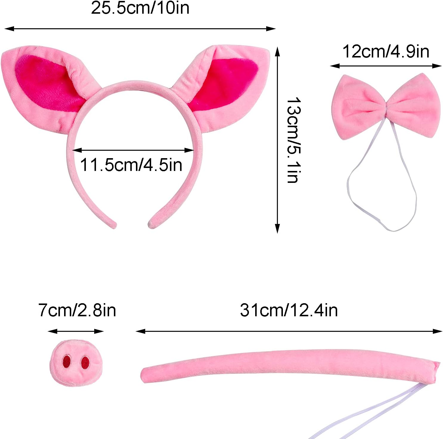 Kids Animal Fancy Pig Costume Set Pink Pig Ears Headband Nose Tail Bow Tie Tutu Skirt for Christmas Halloween Dress Up Cosplay Party - Image 2