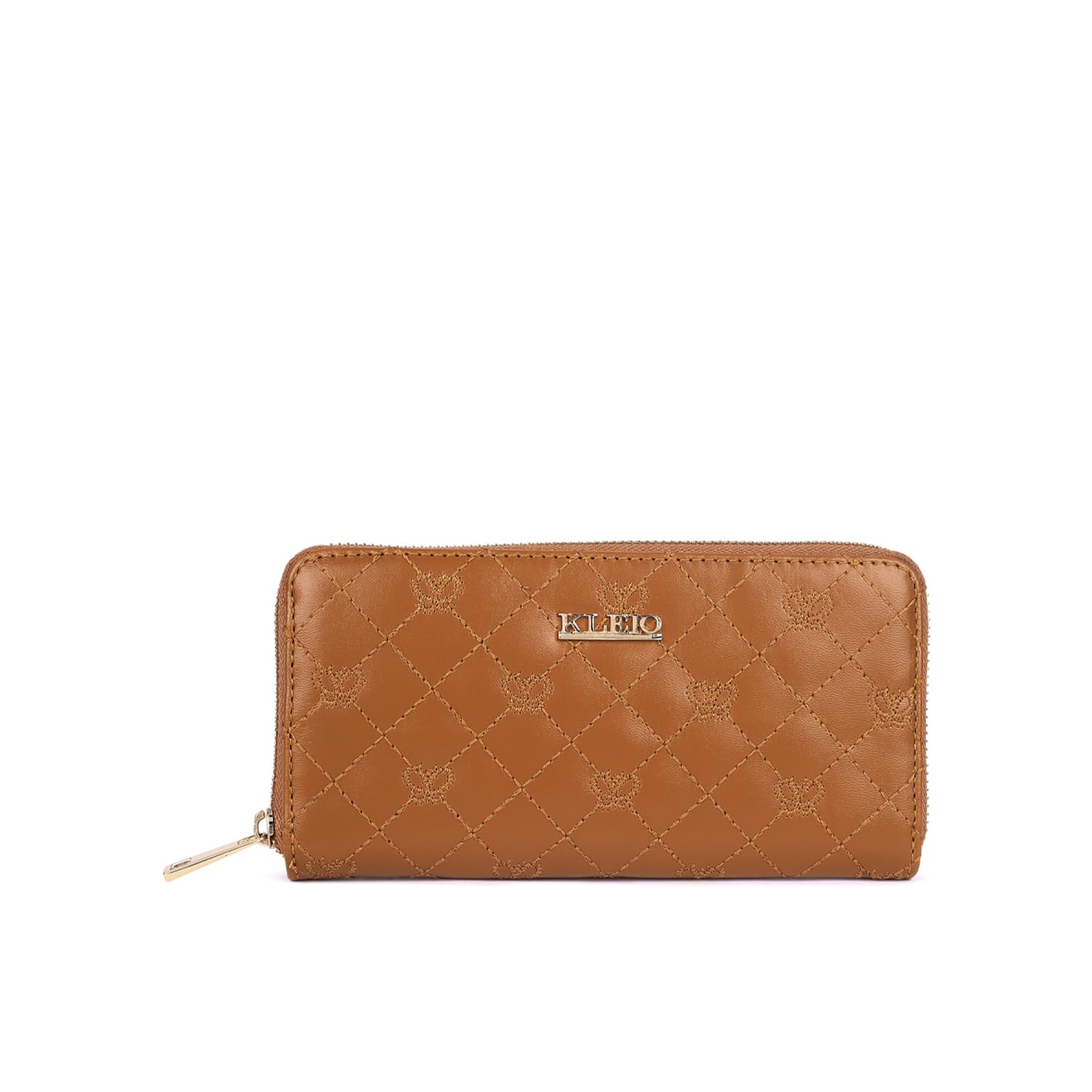 Quilted PU Leather Wallet for Women with Zip Closure (Brown)-image-21