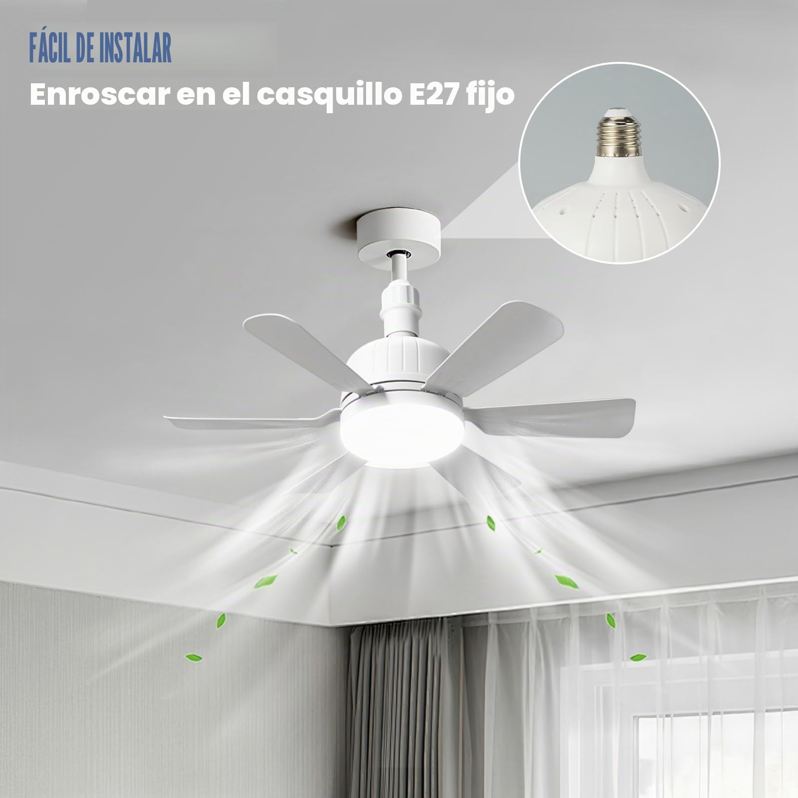Ventiladores de techo con luces y mando a distancia, 24 W Bombilla Ventilador de techo, 3 velocidades, Lámpara E27 Ventilador de techo silencioso para sala de estar, dormitorio, dormitorio (6