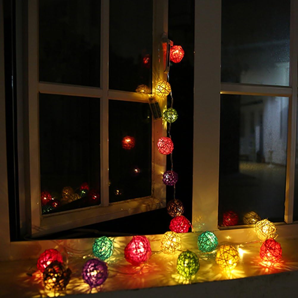 SRHOME 40 Led 13 Feet Globe Rattan Ball String Lights,Battery Powered Switch Fairy Light Indoor Outdoor Decorative Curtain Light for Patio,Garden,Bedroom,Dorm,Wedding,Halloween Christmas (colorful)