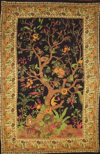 India Arts Tree of Life Tapestry-Wall Hanging-Bedspread-Black/Cream