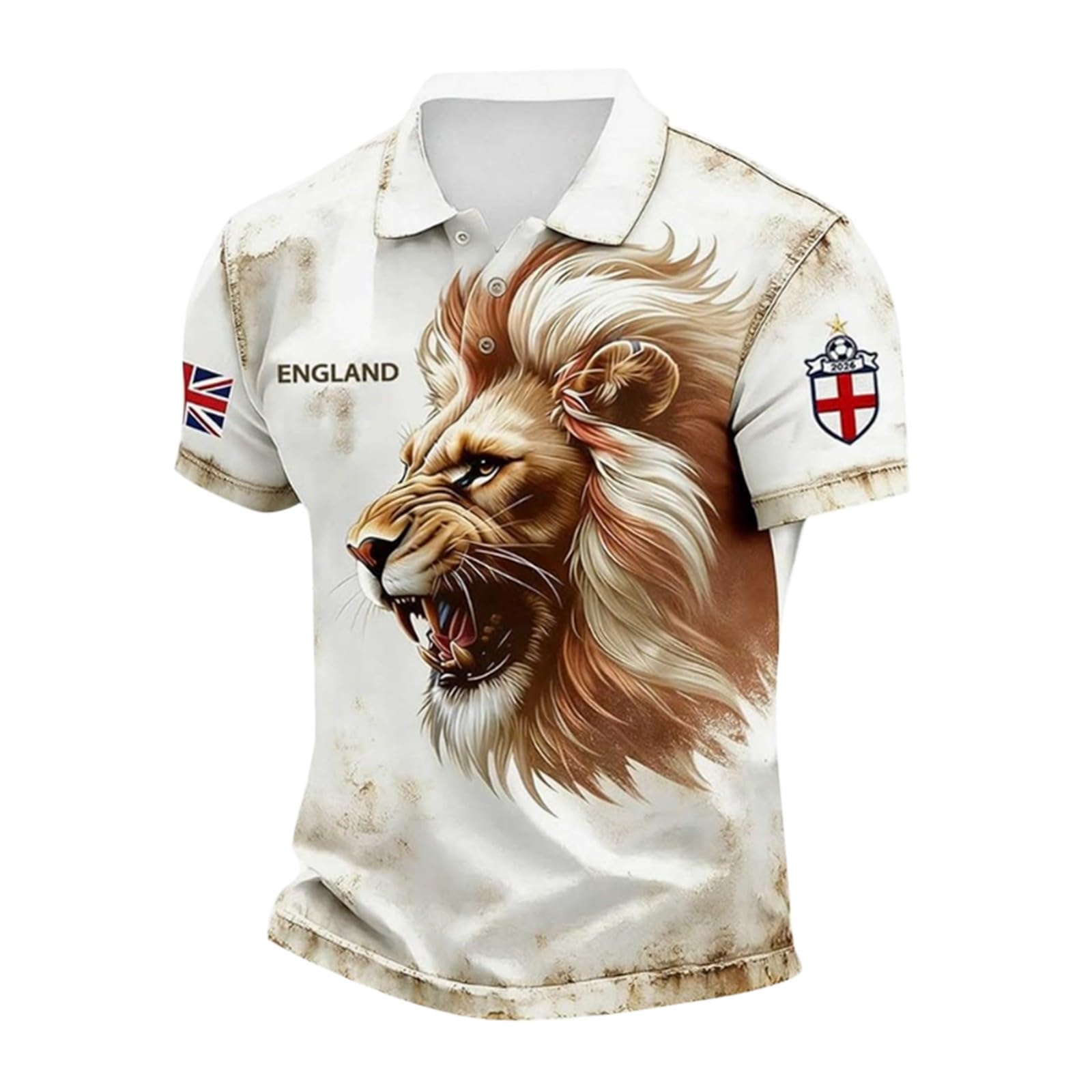 Men's England Football Shirt 2026 World Cup Shirts Classic Polo Shirt with England Flag Design Printed Tops Mens Soccer Clothing for Football Fans Comfortable Fit Jersey