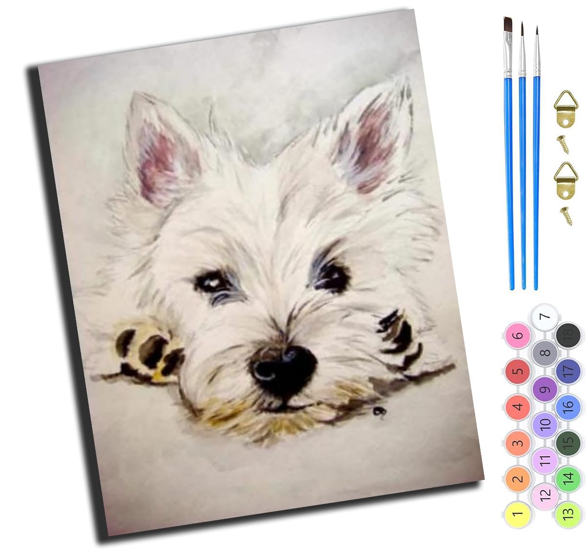 XIAOYOUQIAN West Highland White Terrier's Tranquility,Paint by Numbers Kit for Adults Kids,DIY Acrylic Oil Painting Kits for Wall Art Decor Gifts,40X50Cm，-Frameless
