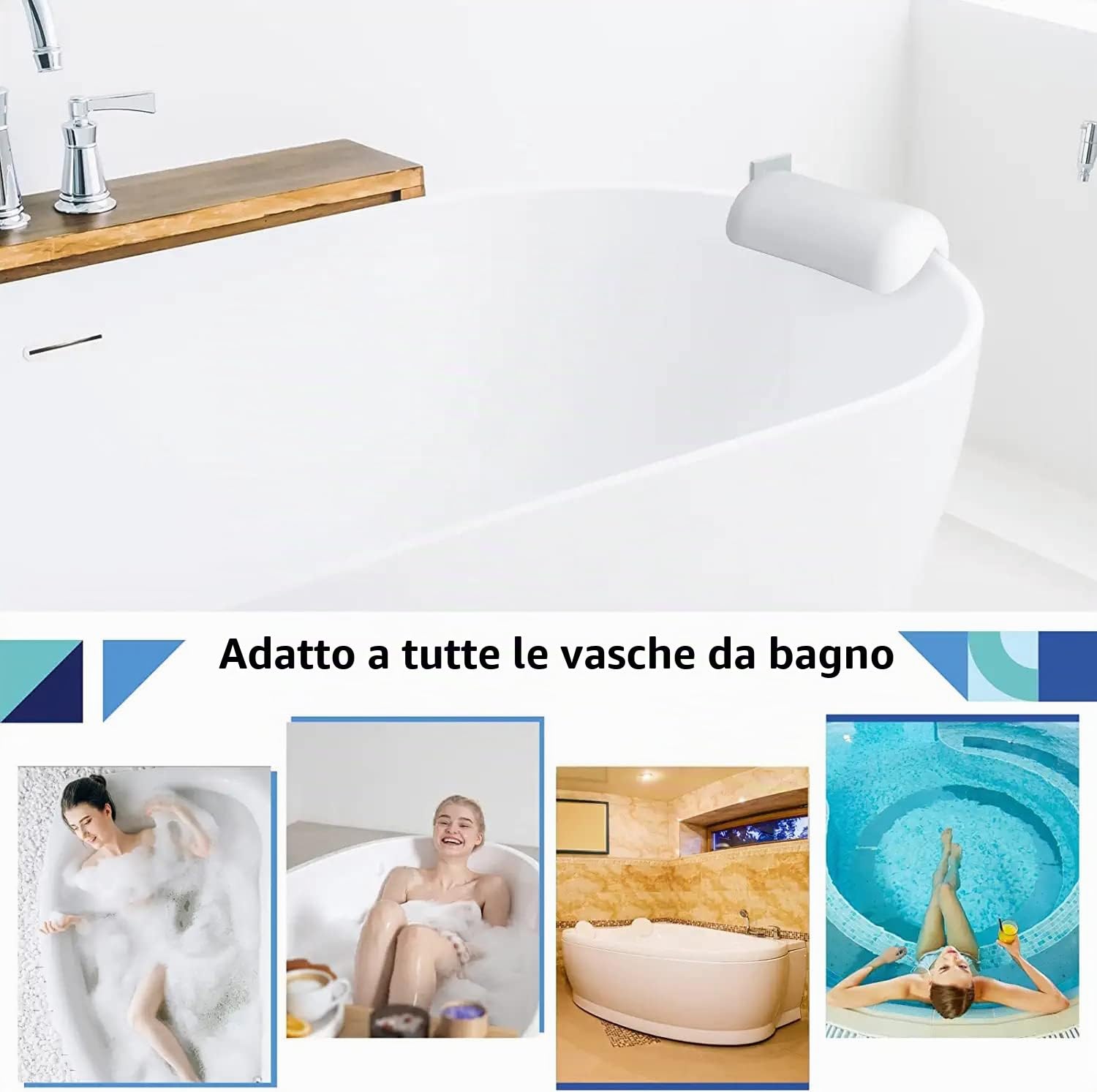 Cuscino da Bagno, Cuscino di Vasca da Bagno in PU con Ventose, Impermeabile Cuscino per Collo Testa Vasca da Bagno, Facile da Pulire, Cuscino Poggiatesta Ergonomico per Tutti i Tipi di Vasca - Bianco