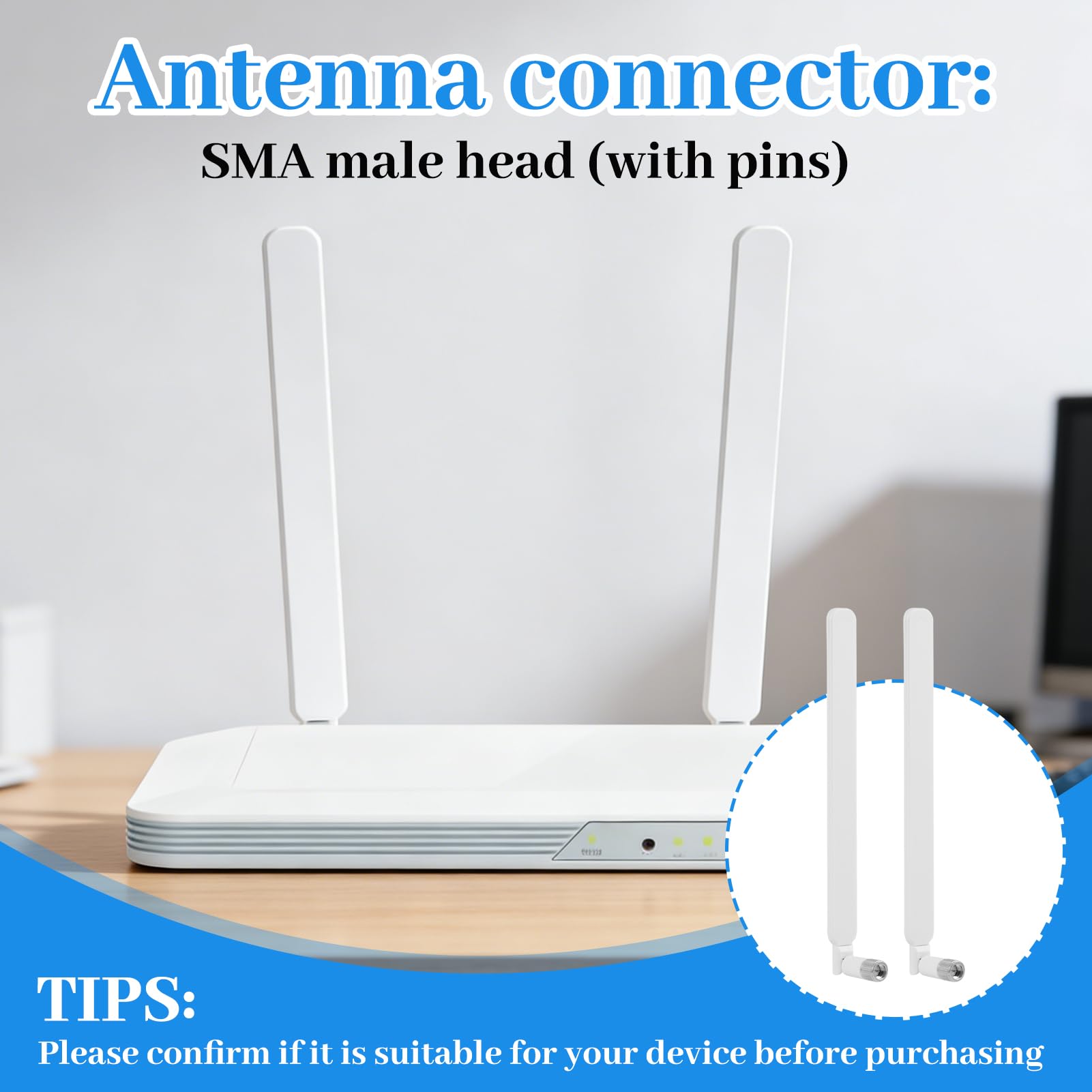 2 sztuki 4G LTE SMA męskie anteny dwupasmowe WiFi, 4G LTE 10dBi antena wielokierunkowa, przedłużenie sygnału do routera 4G modemu CPE karty WiFi kamery PC telefonu komórkowego, długość 19 cm wysokości