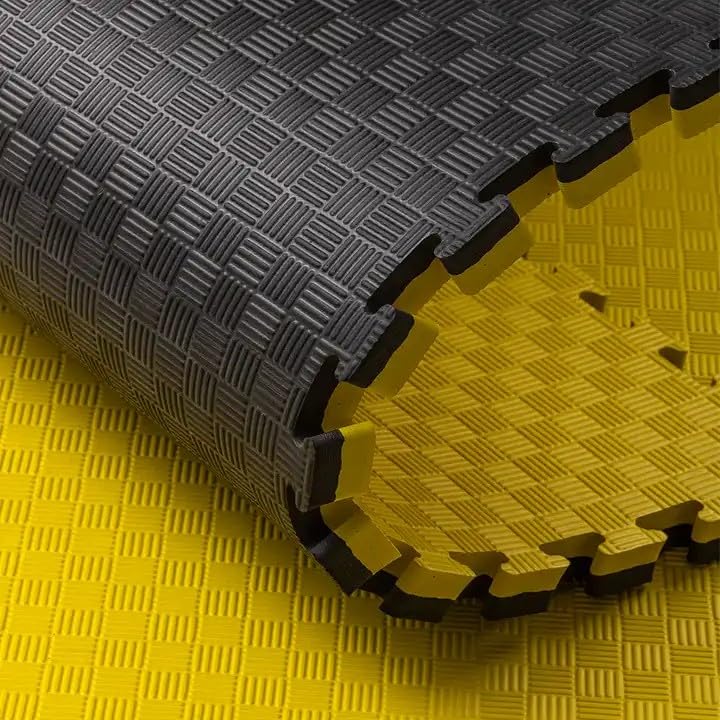 Tatami Puzzle 100x100x4 cm Set 10 Pezzi Nero/Giallo | Pavimento Palestra Antitrauma per MMA, Judo e Arti Marziali