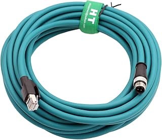 HangTon Industrial M12 4 Pin D-Code Male to RJ45 Ethernet Cat5e Cable for Sensor Machinery, Shielded High Flex 15m