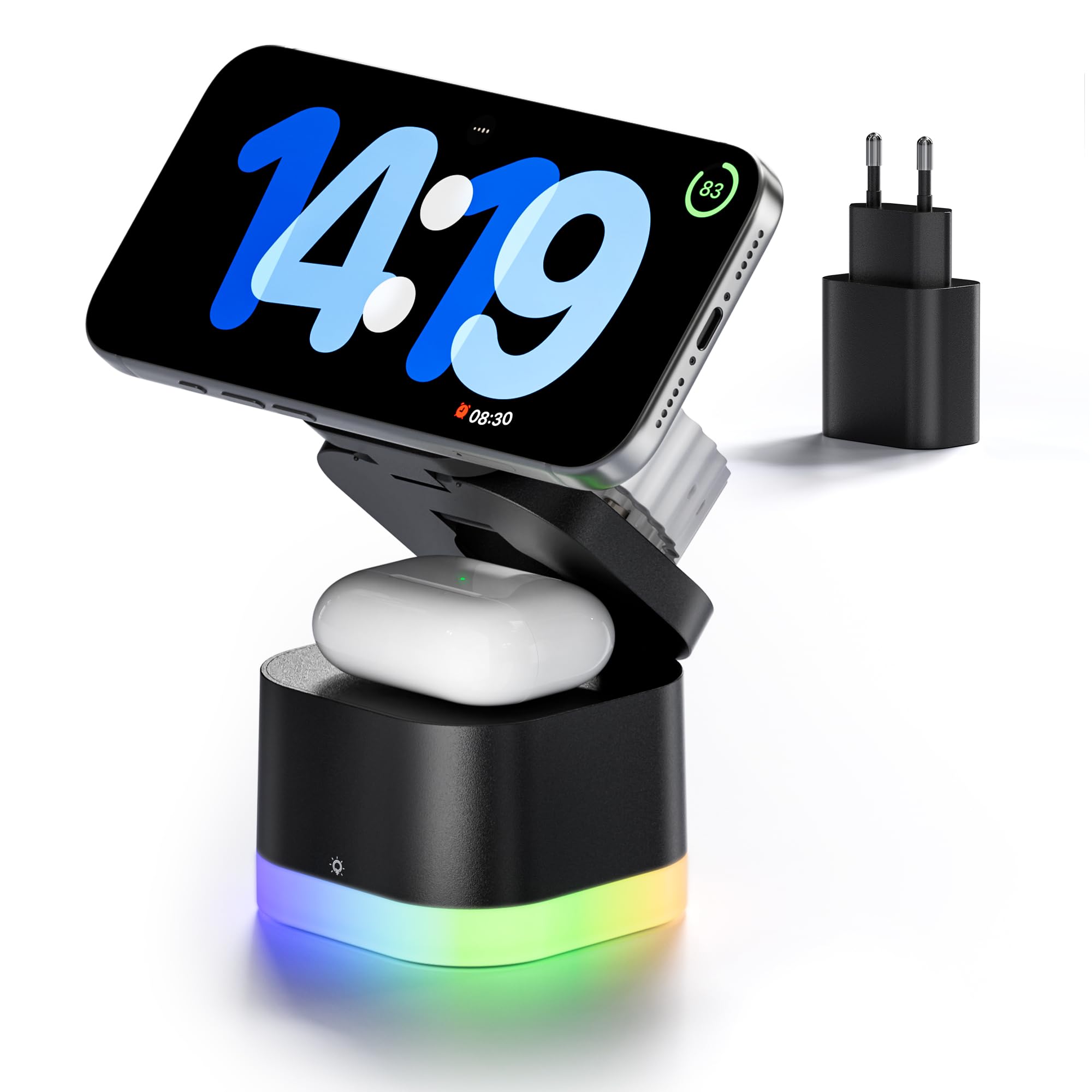 COLSUR Cargador Inalámbrico 3 en 1 para Apple iPhone 17/16/15/14/13/12, Estación de Carga Rápida 15W para Apple Watch Ultra/SE/Serie y AirPods Pro/4/3/2, Función de Carga con 30W Adaptador, Negro