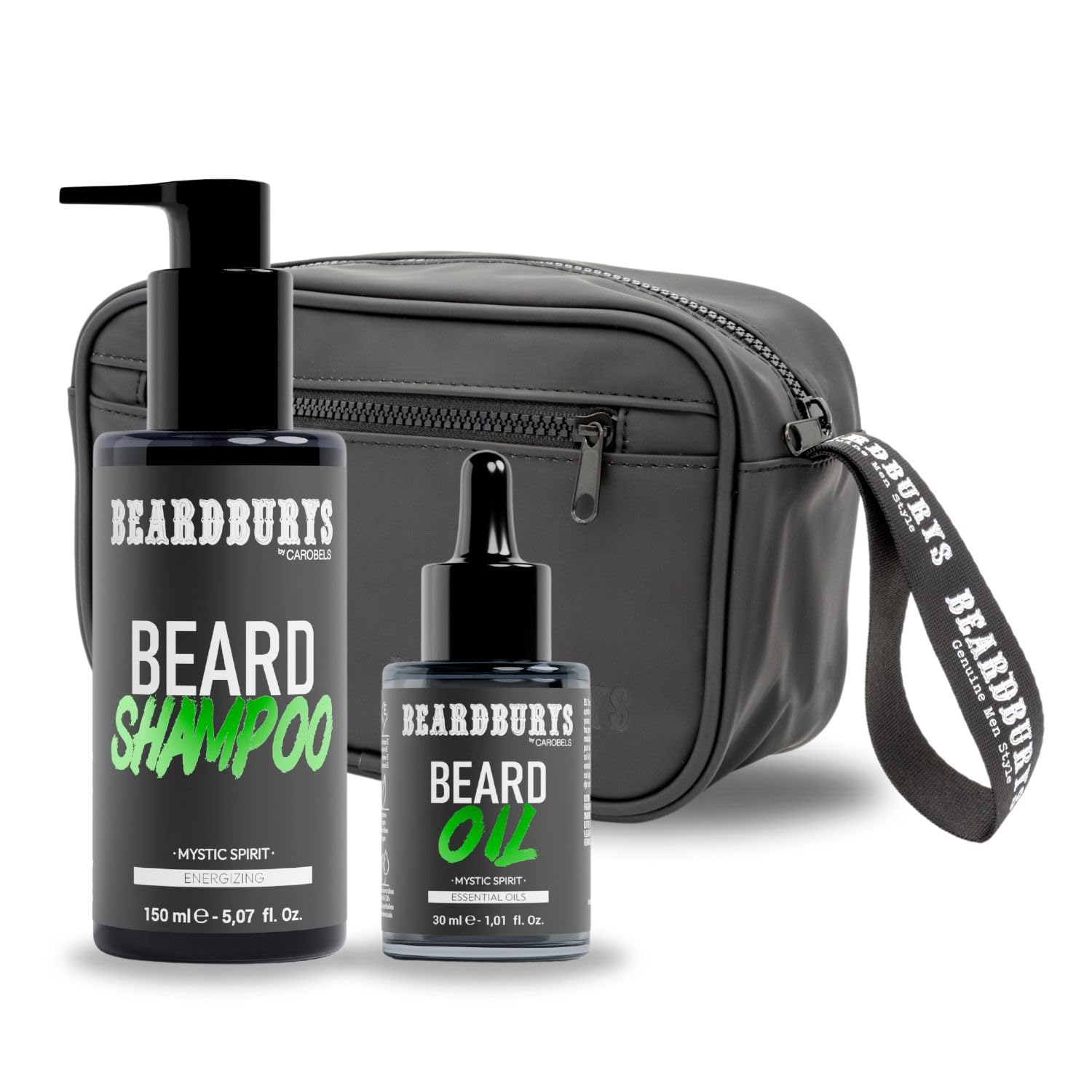 Beardburys - Kit per la cura della barba, da uomo, professionale, shampoo per barba, olio per barba, beauty case, aroma agrume, vegano, regali originali per uomo