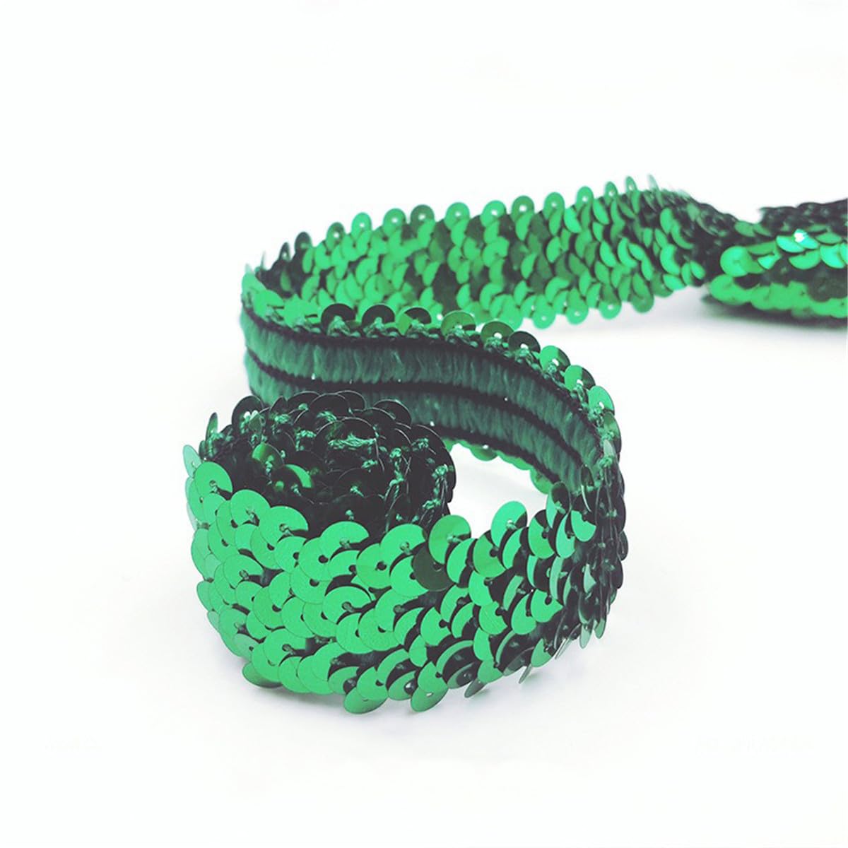 Lamówki cekinowe do szycia Cekinowa płaska brokatowa wstążka warkoczowa wielokolorowa dekoracja prezentowa(Green)