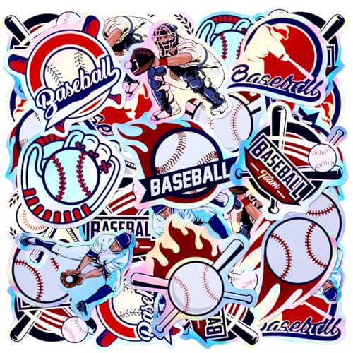 100pcs Holographic Baseball Waterproof Vinyl Stickers - Cool Baseball Decor & Party Favors for Goodie Bag Water Bottle Classroom Prizes