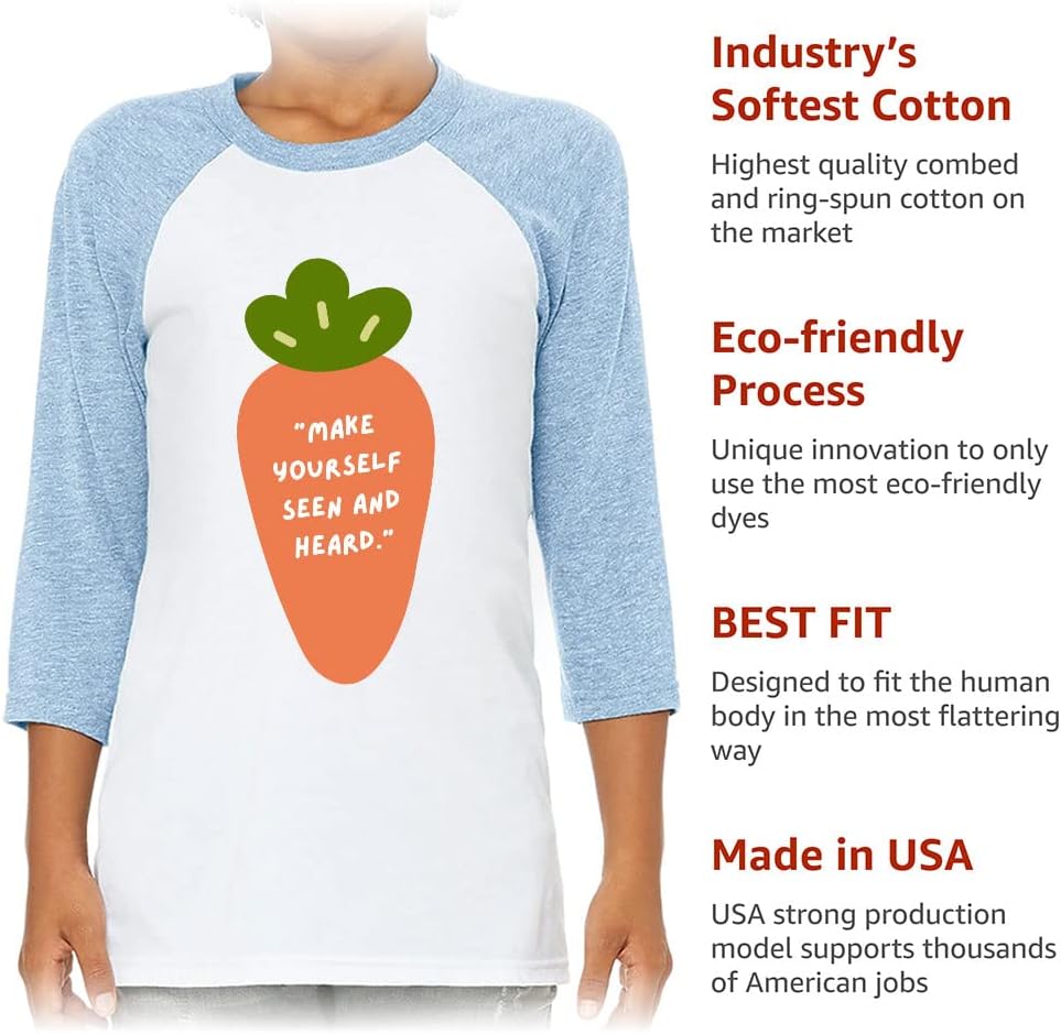 Make Yourself Seen and Heard Kids' Baseball T-Shirt - Art 3/4 Sleeve T-Shirt - Carrot Baseball Tee
