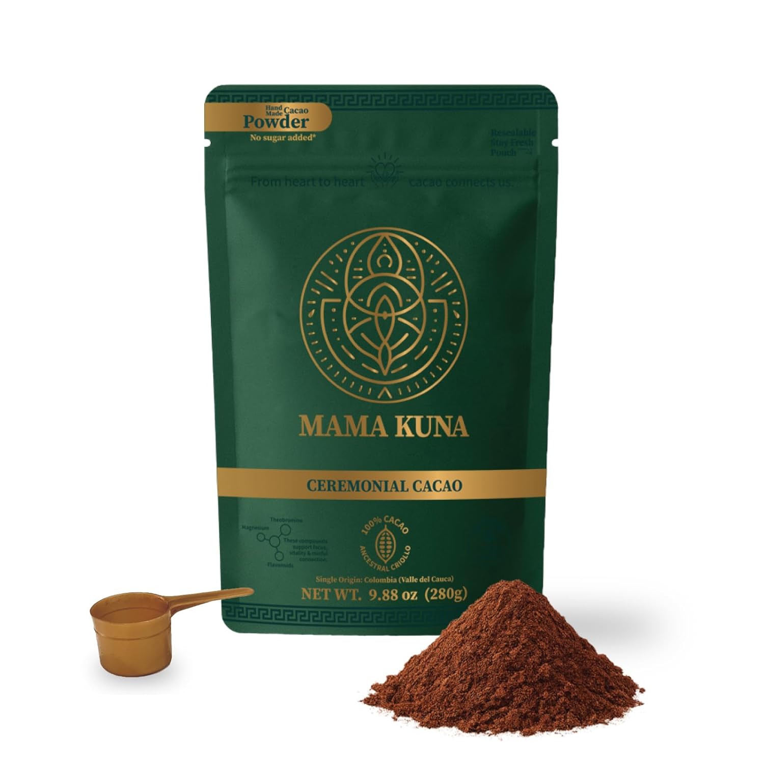 MAMA KUNA Ancestral Ceremonial Cacao Powder | Single Origin Colombian Cacao | Sacred Superfood for Ritual & Mindful Moments | Ceremonial Grade Cacao – 280g (9.88 oz)