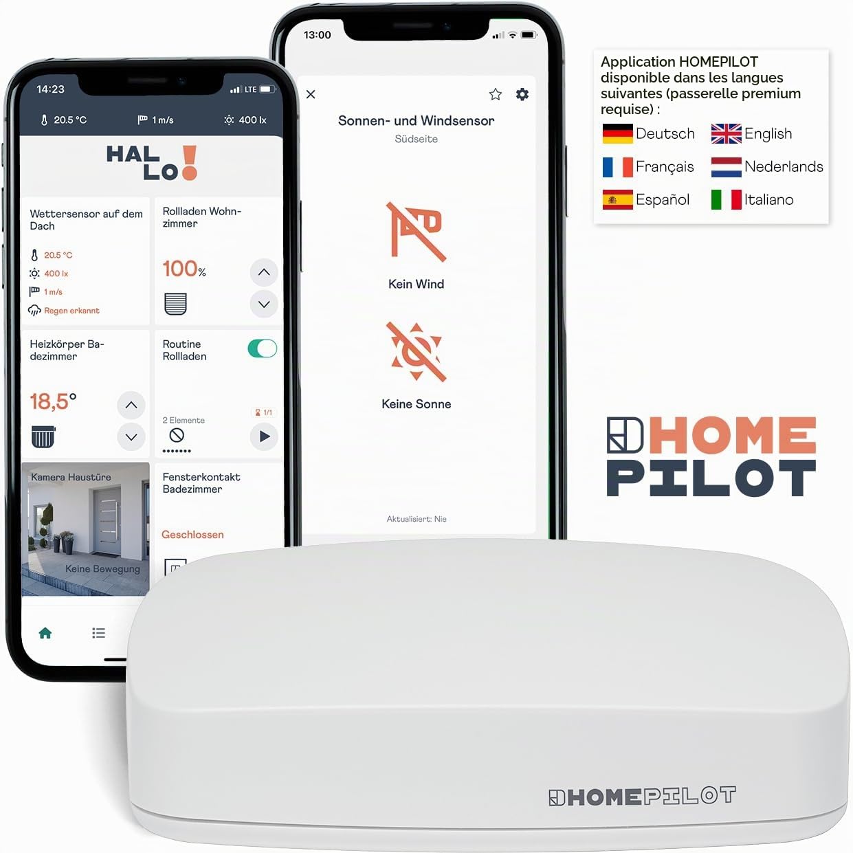Home Pilot - Capteur connecté soleil et vent pour la commande de vos équipements connectés. Station météo | Sans fil | Alimentation solaire - 10771002
