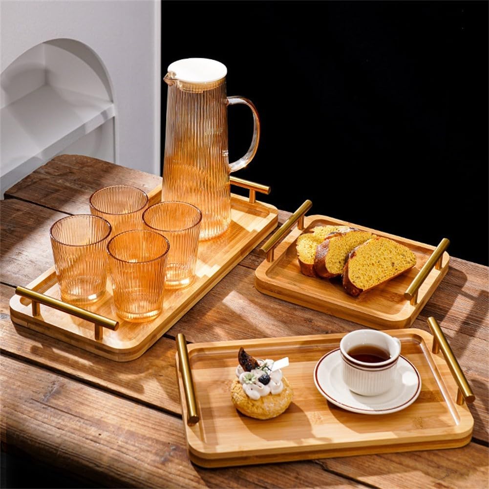 Bandeja grande de madera para servir, plato rectangular con asas para cocina, comedor, fiestas, mesas de café y barras (30 x 20 cm), perfecto para servir bebidas y aperitivos