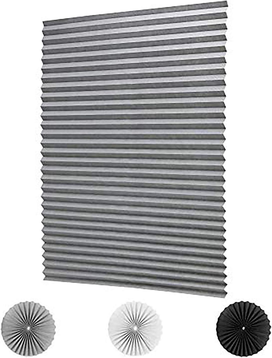 KELIXU 3 Pack Pleated Fabric Blind Light Filtering Shade Instant Stick on Blinds for Window Privacy Protection, Quick Fix and Easy to Install, with 6 Clips (90CMx180CM - 3 PACK, Grey)