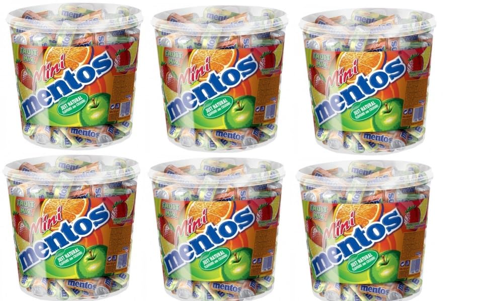 6 Dosen a 120 Mini Rollen M e n t o s Frucht Dragees a 10,5g Kaubonbons + Space Riegel von Onlineshop Bormann