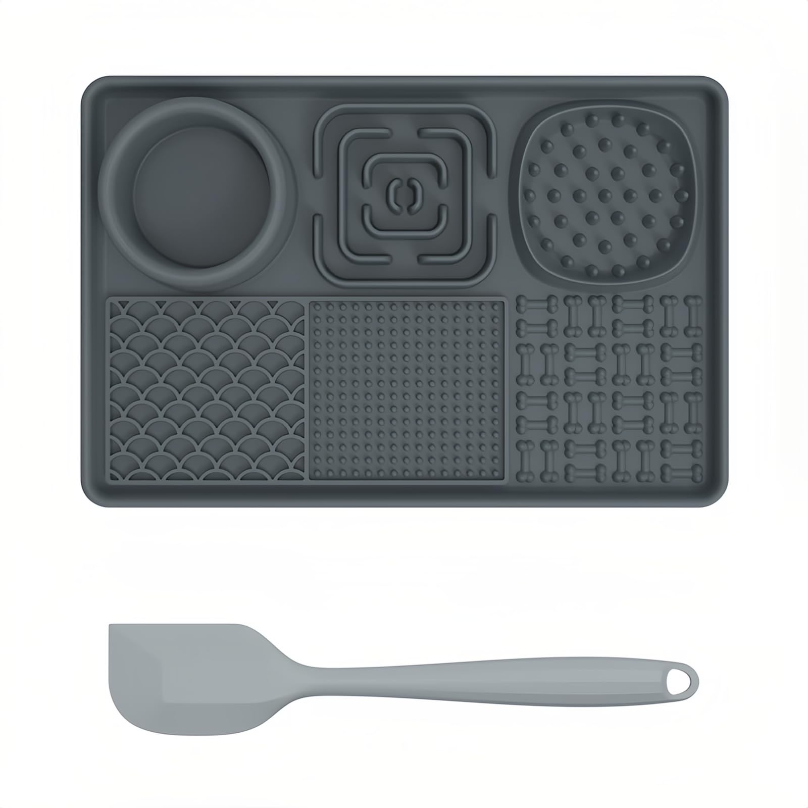 Lick Mat for Dogs, 3 in 1 Premium Dog Lick Mat, Slow Feeder Dog Bowls Silicone Feeding Mat for Peanut Butter Yogurt Lick Pad for Puppy Cat Pets Bathing Grooming Training Mat (Grey) โ image 1