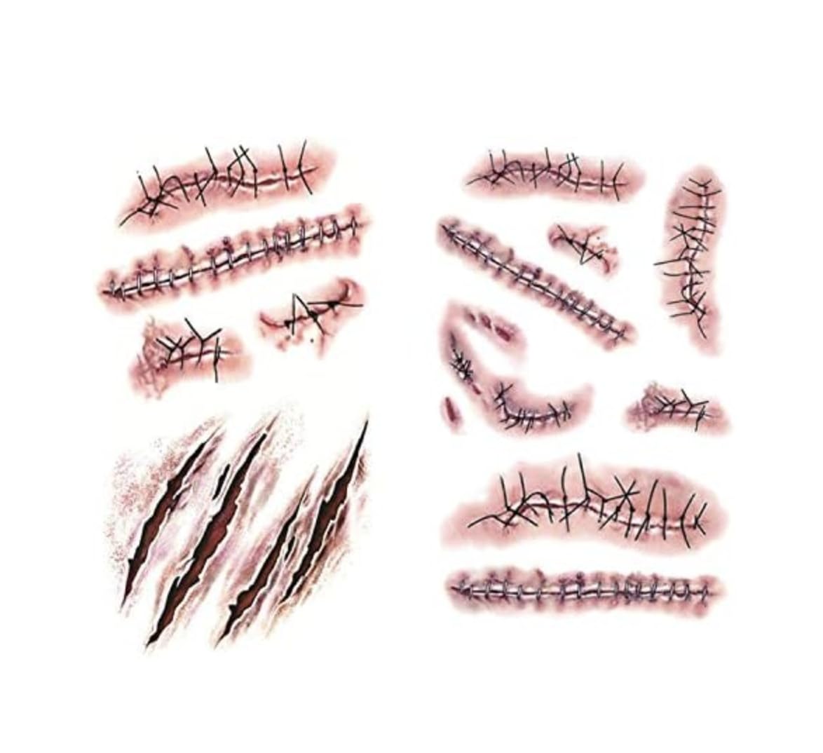 Fake Scab Makeup Halloween Zombie Scar Tattoos for Spooky Wound and Blood-Injury Sticker Decorations