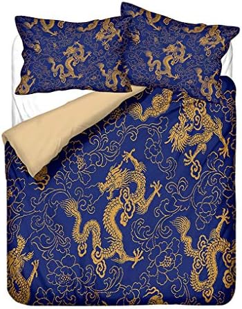 HNHDDZ 3D Animals Dragon Bedding set Purple Blue Gray Black Duvet Cover and Pillowcase Treasure Gem Microfiber Child Boy Teenager (Style 3,Single 135x200 cm)